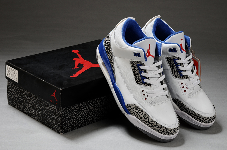 New Air Jordan Shoes 3 White Grey Blue Shoes - Click Image to Close