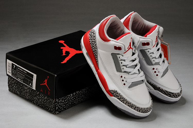 New Air Jordan Shoes 3 White Grey Red Shoes - Click Image to Close