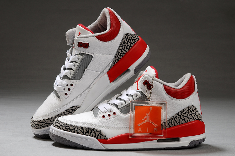 New Air Jordan Shoes 3 White Grey Red Shoes - Click Image to Close