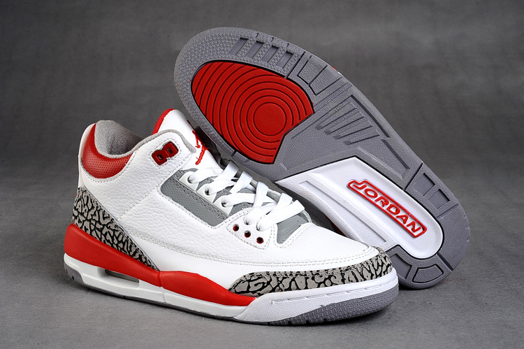 New Air Jordan Shoes 3 White Grey Red Shoes - Click Image to Close