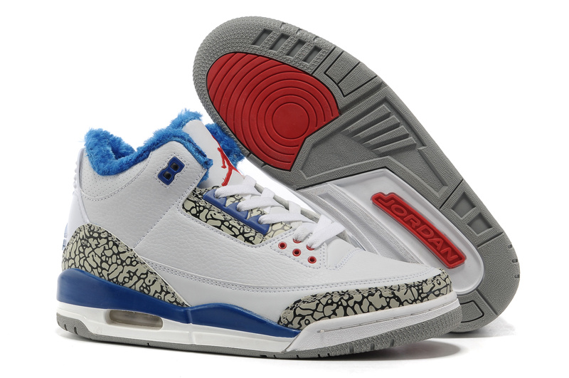 New Air Jordan Retro 3 Wool White Blue Grey Cement - Click Image to Close