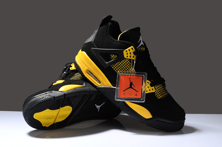 New Air Jordan Retro 4 Black Yellow - Click Image to Close