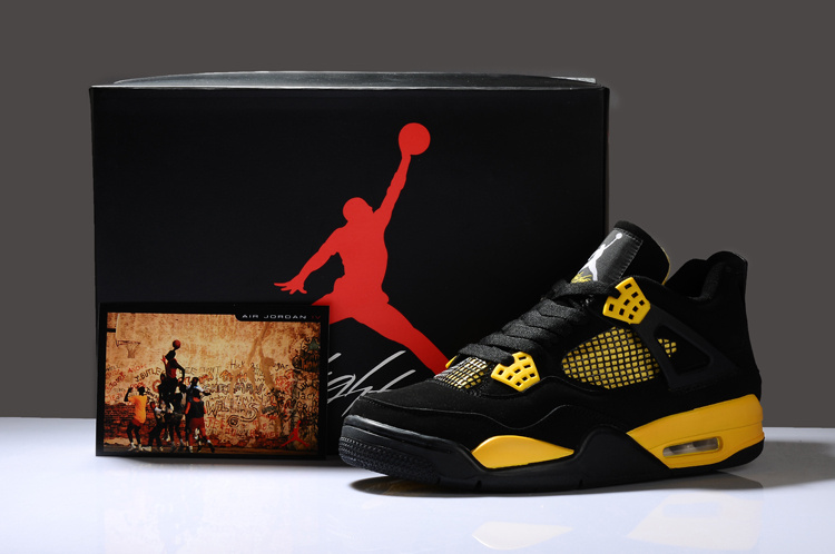 New Air Jordan Retro 4 Black Yellow - Click Image to Close