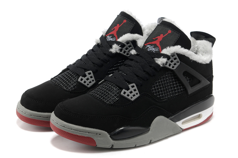 New Air Jordan Retro 4 Wool Black Grey Red - Click Image to Close