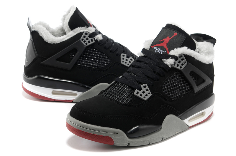 New Air Jordan Retro 4 Wool Black Grey Red - Click Image to Close