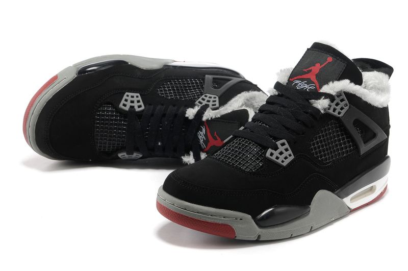 New Air Jordan Retro 4 Wool Black Grey Red - Click Image to Close