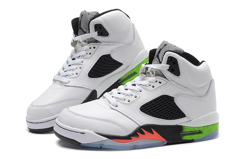 Cheap Real 2015 Jordan Jordan 5 White Black Green Orange Fire - Click Image to Close