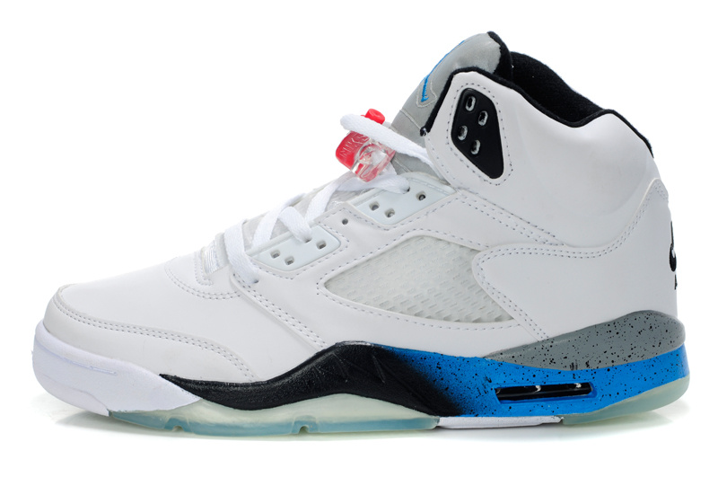 New Air Jordan Shoes 5 White Black Blue - Click Image to Close