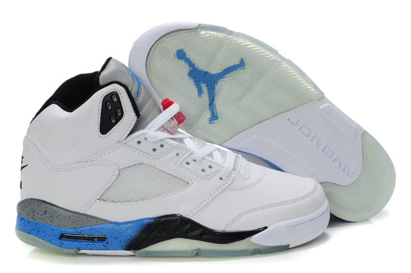 New Air Jordan Shoes 5 White Black Blue - Click Image to Close