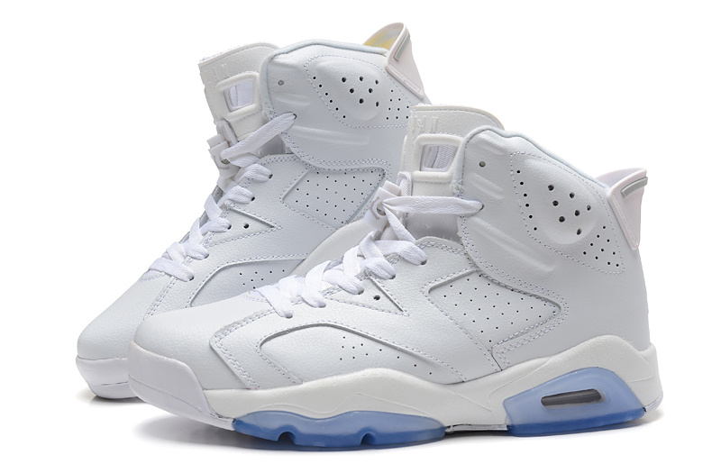 Cheap Real 2015 Jordan Jordan 6 All White Light Blue Sole