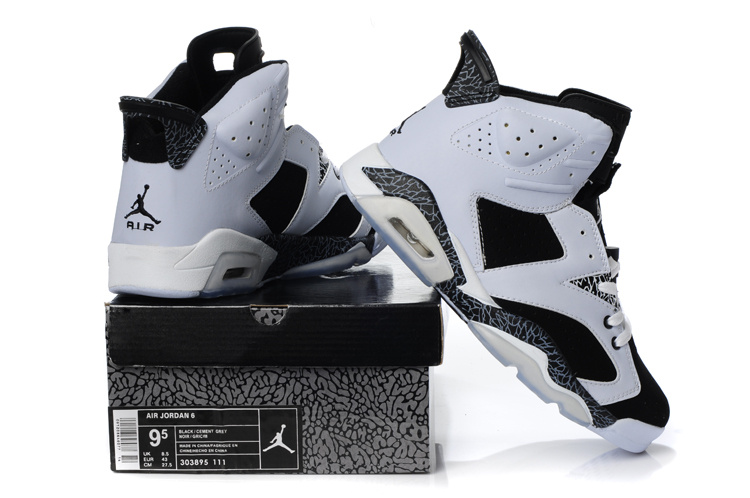 New Air Jordan 6 White Black Cement Shoes - Click Image to Close
