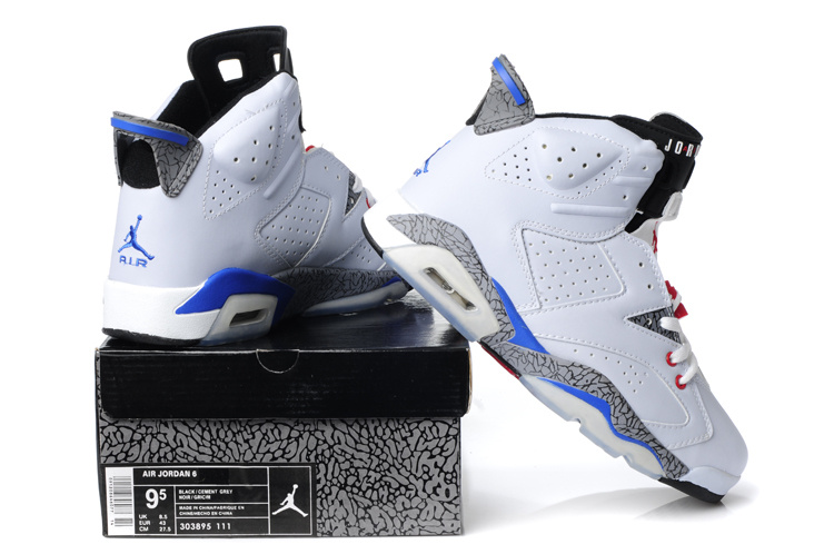 New Air Jordan 6 White Cement Blue Red Shoes - Click Image to Close