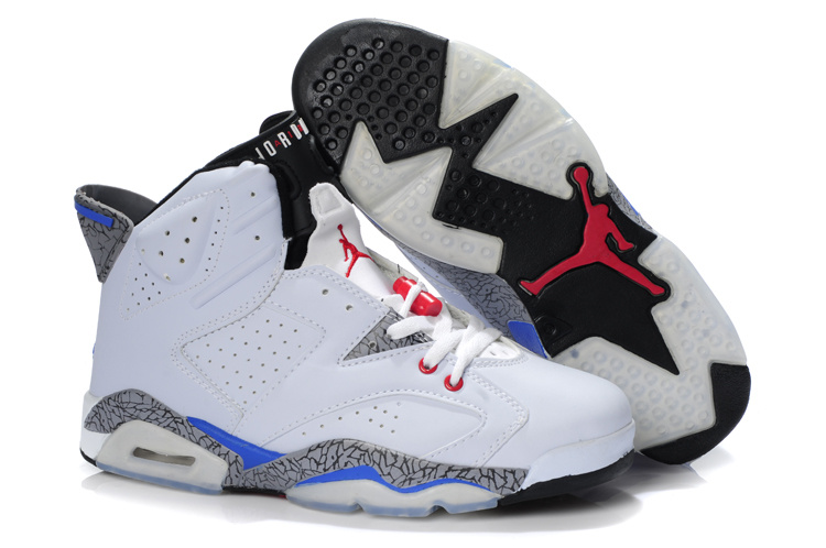 New Air Jordan 6 White Cement Blue Red Shoes - Click Image to Close