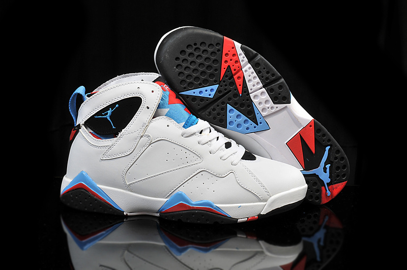 Real Jordan 7 Retro OG White Blue Black Red Shoes