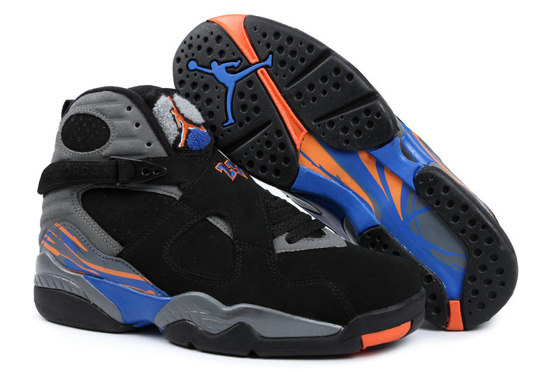 Real Jordan 8 Retro Black Grey Blue Orange Shoes