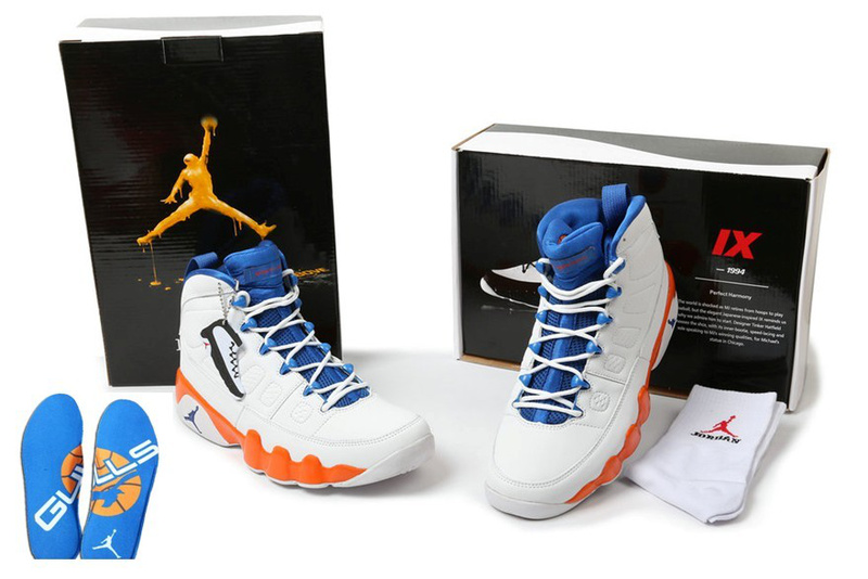 New Air Jordan Retro 9 Hardcover White Blue Orange - Click Image to Close