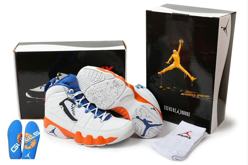 New Air Jordan Retro 9 Hardcover White Blue Orange - Click Image to Close