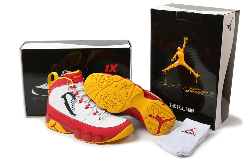 New Air Jordan Retro 9 Hardcover White Red Yellow - Click Image to Close