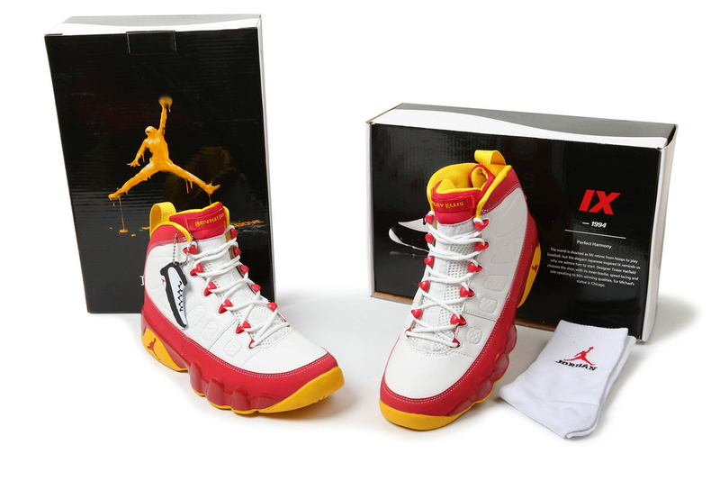 New Air Jordan Retro 9 Hardcover White Red Yellow - Click Image to Close