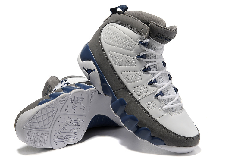 New Air Jordan 9 White Grey Blue - Click Image to Close