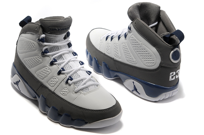 New Air Jordan 9 White Grey Blue - Click Image to Close