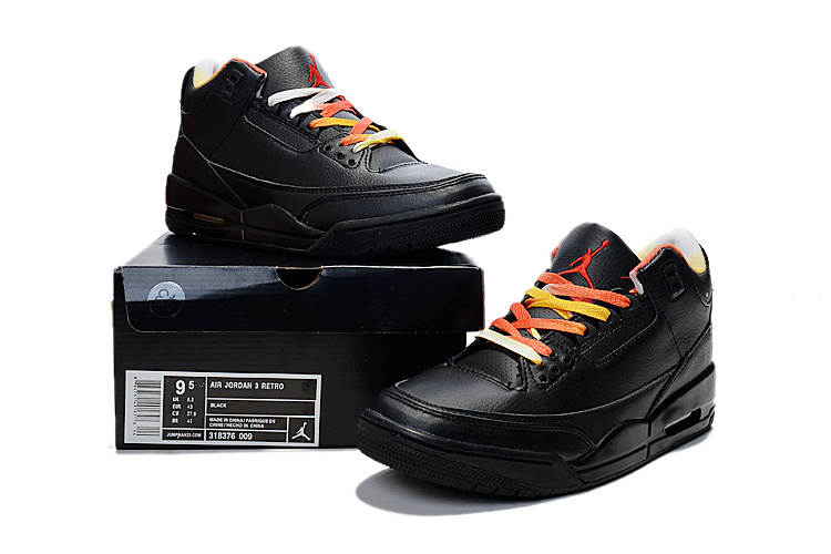 Real Jordan 3 Retro Black Colorful Shoes - Click Image to Close