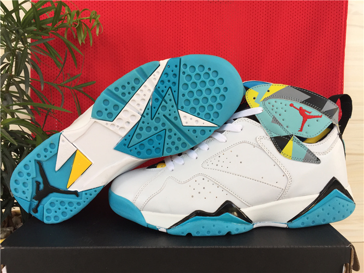 Real Jordan 7 Shoes White Green Yellow