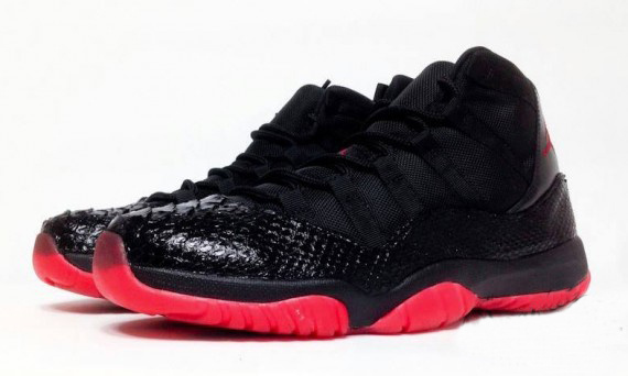 Cheap Real 2015 Jordan Jordan 11 Snake Skin Black Red