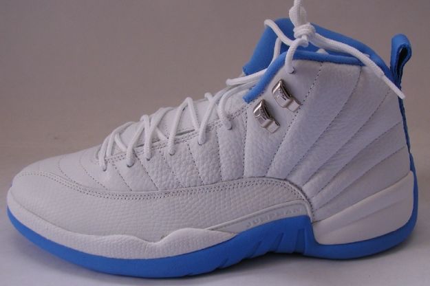 Cheap Air Jordan Shoes 12 Retro Melo White University Blue Metallic Silver - Click Image to Close