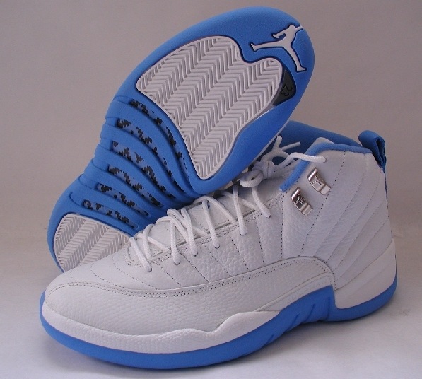 Cheap Air Jordan Shoes 12 Retro Melo White University Blue Metallic Silver - Click Image to Close