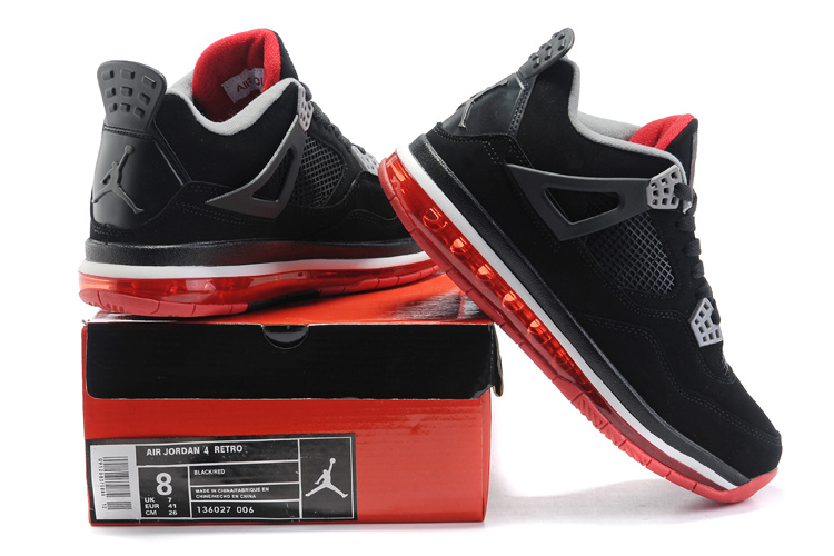 Cheap Air Cushion Jordan 4 Black Red White Shoes - Click Image to Close