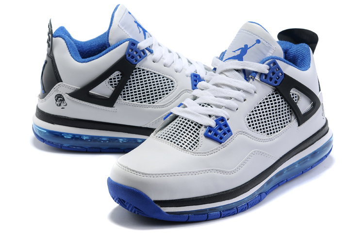 Cheap Air Cushion Jordan 4 White Blue Black Shoes - Click Image to Close