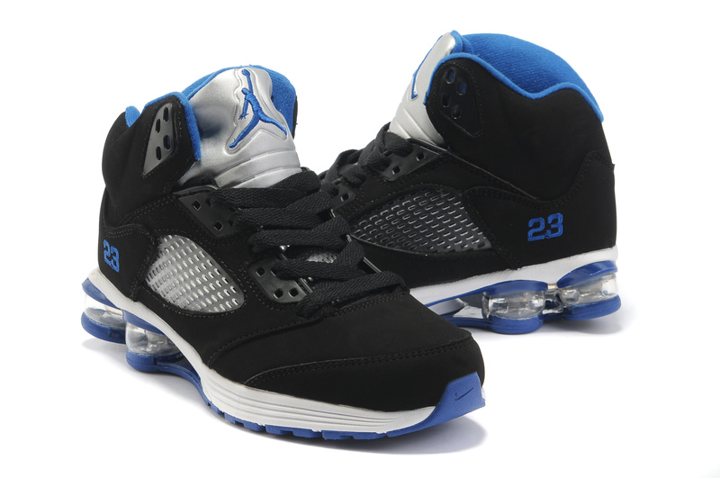 Cheap Air Cushion Jordan Shoes 5 Black White Blue Shoes - Click Image to Close