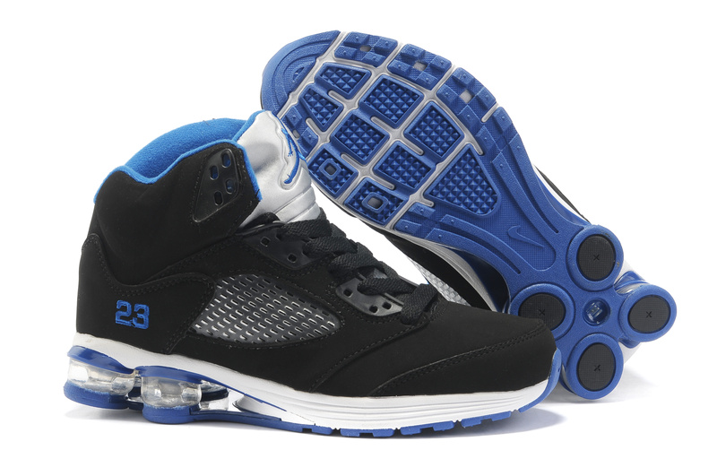 Cheap Air Cushion Jordan Shoes 5 Black White Blue Shoes - Click Image to Close