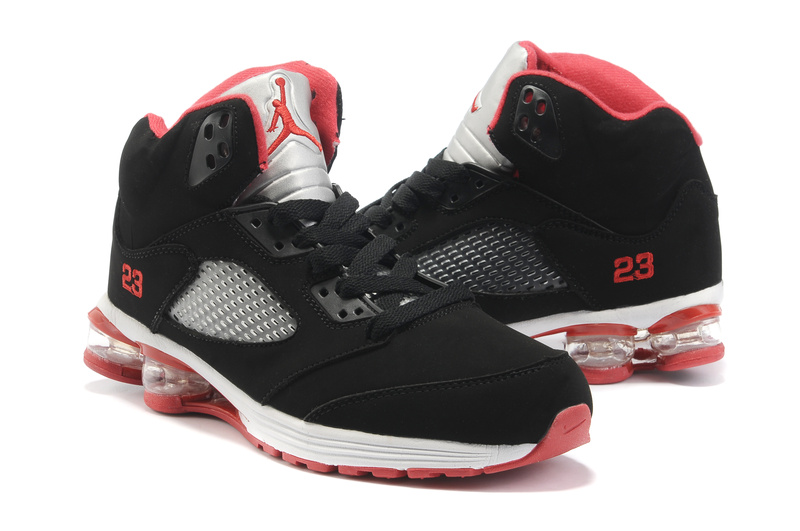 Cheap Air Cushion Jordan Shoes 5 Black White Red Shoes - Click Image to Close