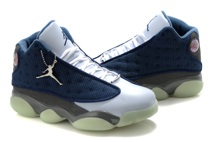 Cheap Air Jordan Shoes 13 Midnight Blue White Grey