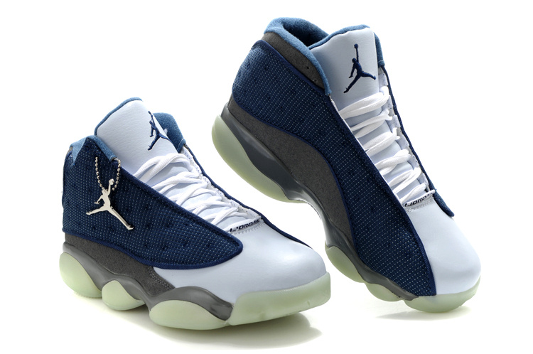 Cheap Air Jordan Shoes 13 Midnight Blue White Grey