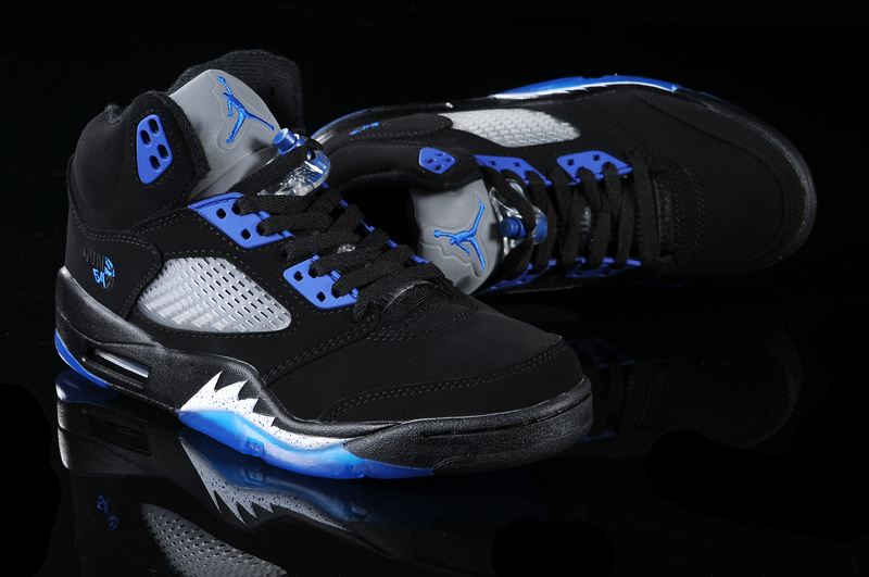 New Air Jordan Shoes 5 Black Blue White - Click Image to Close