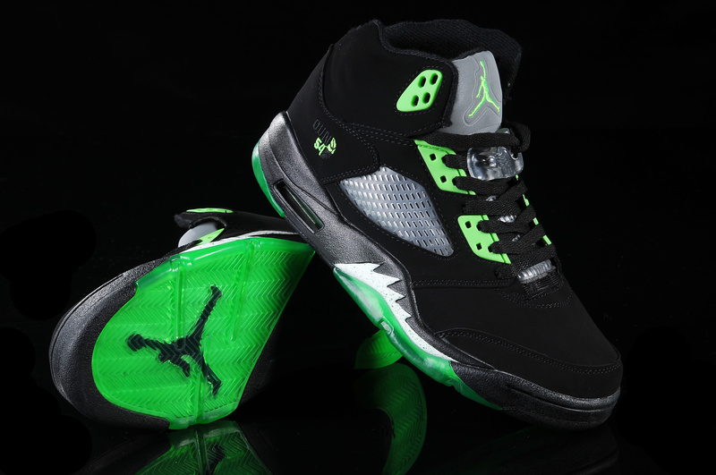 New Air Jordan Shoes 5 Black Green White - Click Image to Close