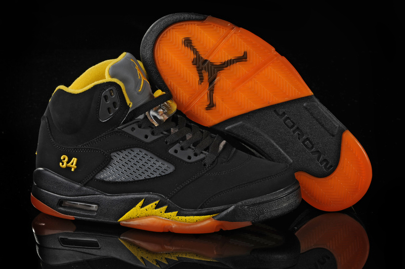 New Air Jordan Shoes 5 Black Orange Yellow - Click Image to Close