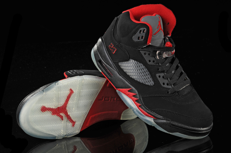 New Air Jordan Shoes 5 Black White Red - Click Image to Close