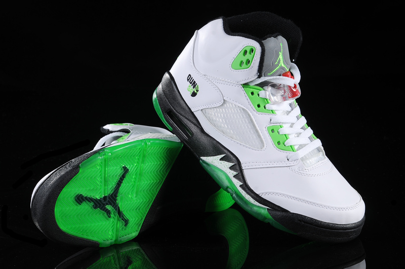 New Air Jordan Shoes 5 White Green White - Click Image to Close