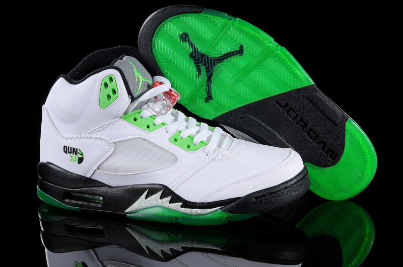 New Air Jordan Shoes 5 White Green White - Click Image to Close